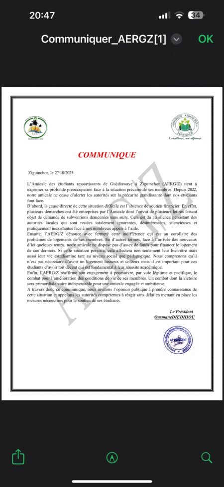 Les étudiants de Guédiawaye à Ziguinchor alertent sur leurs conditions de vie précaires