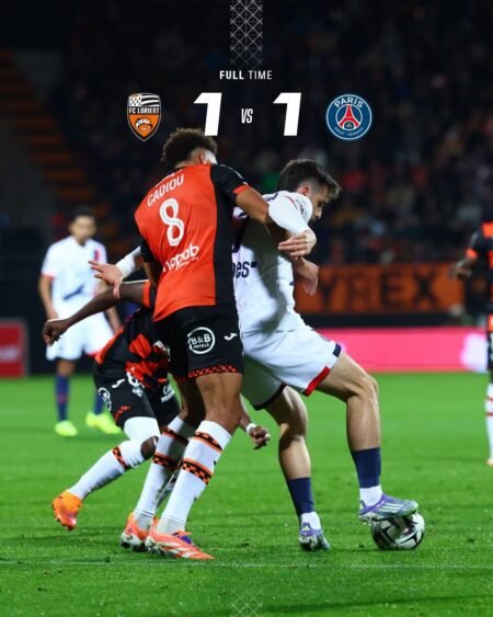 Ligue 1 : le PSG cale à Lorient, Lens n’en profite pas et chute à Metz